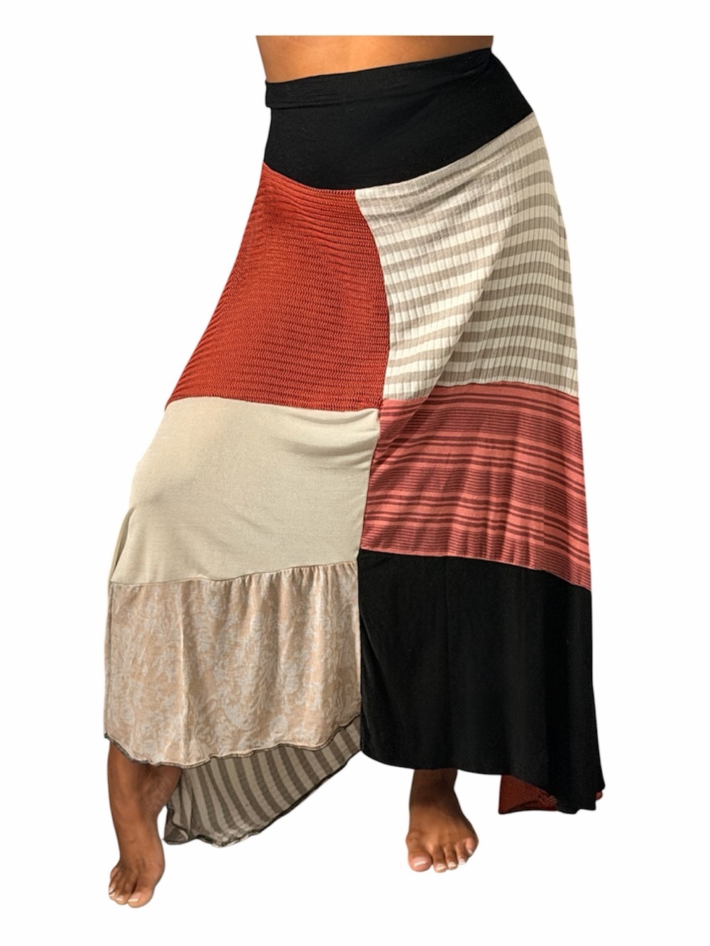 Garment Architect Mixed Stripe Maxi Skirt Black Rust Handmade Designer